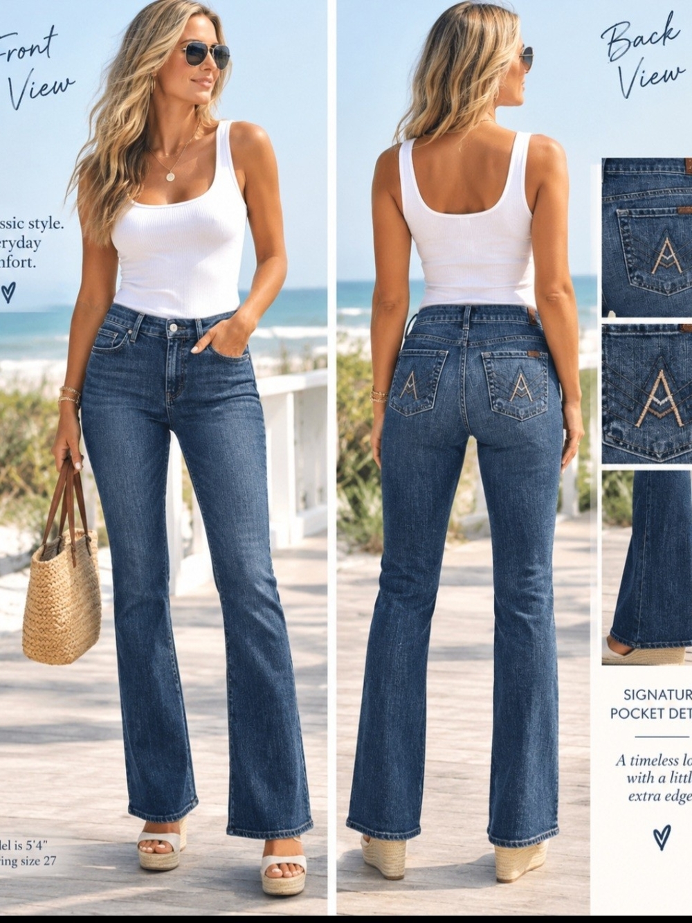 7 For All Mankind Medium Blue Low-Rise Bootcut Jeans